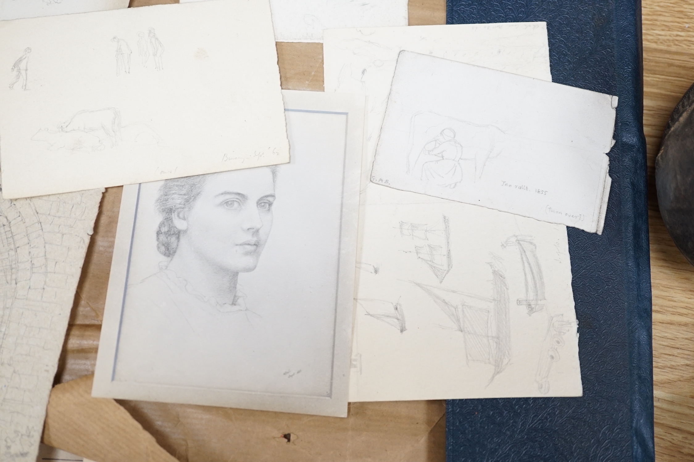 Augustus Wells , Henry Tanworth Wells and G.P. Boyce (1841-1893), folio of assorted oil and watercolour sketches, together with works by other hands, mostly European scenes, largest 24 x 35cm, all unframed